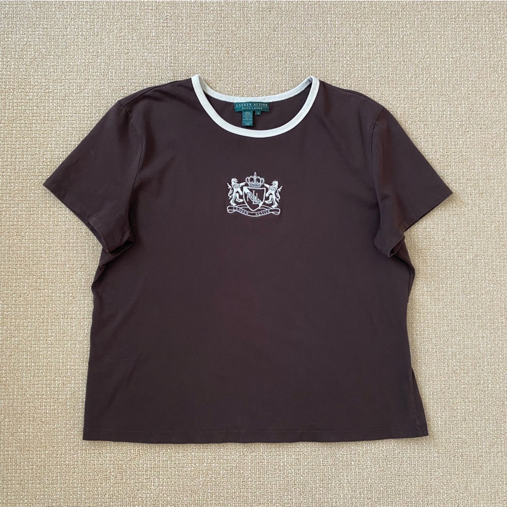 Ralph Lauren Brown Graphic Logo Tee with White Trim Women’s XL 100% Cotton - Picture 1 of 3